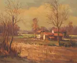 Ferruccio Galbiati, Paesaggio d'Autunno con Campo di Arbitri di Mais (Autumn Landscape with Corn Field), oil on canvas