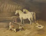 Angelo Silvio Galli, Barn Animals at Mealtime, oil on panel