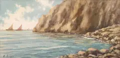 Artur Rivers, Seascape with Rocky Shoreline, oil on panel