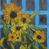 Judy Copeland, Sunflowers, acrylic on canvas board