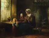 Mother with her two children by Cornelius Christiaan Zwaan, oil on canvas, sold Sep 2025