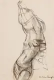 Charles Umlauf, Study for Disrobing, Brown conte crayon drawing on paper