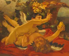 Zsigmond Vajda, Winged Putto with Fruit, oil on canvas
