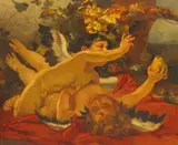 Zsigmond Vajda, Winged Putto with Fruit, oil on canvas