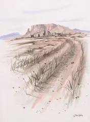 John A. White, Southwest Desert Pueblo, watercolor painting on Arches paper