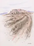 John A. White, Southwest Desert Pueblo, watercolor painting on Arches paper