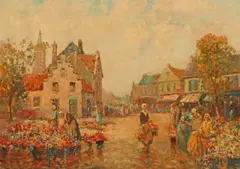 Dennis Ainsley, The Flower Market, oil on canvas