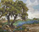 Natalie Rottet, Texas Bluebonnets Landscape, oil on canvas