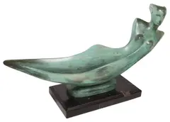 Jorge Alarcon Islas, Desnudo Largo (Long Nude), Modernist verdigris patinated bronze sculpture
