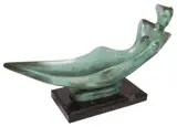 Jorge Alarcon Islas, Desnudo Largo (Long Nude), Modernist verdigris patinated bronze sculpture