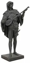 Émile Louis Picault, Joueur de Luth (Lute Player), French patinated bronze figural sculpture