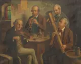 Wilhelm Friedrich Giessel, Musicians in a Bar Interior, oil on canvas
