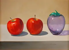 Lee Alban, Still Life with Apples and Glass Fruit, oil on board