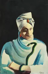 Emidio Navarra, Magician and Entwined Snake, oil on board