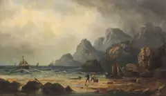 Millson Hunt, Fishermen Pulling in the Nets, oil on canvas