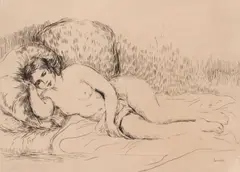 Pierre-Auguste Renoir, Femme Nu Couchee (tournee a gauche), etching on laid paper
