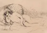 Pierre-Auguste Renoir, Femme Nu Couchee (tournee a gauche), etching on laid paper