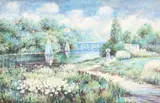 Paul Lamont, Parisian Garden Landscape with Bridge, oil on canvas