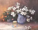 Nancy A. Berkhouse, Still Life with Flowers and Figural Jar, oil on canvas