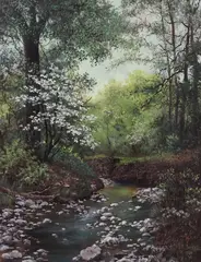 Nancy A. Berkhouse, Forest Creek Landscape, oil on Masonite