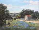 Nancy A. Berkhouse, Barn Landscape with Bluebonnets, oil on canvas