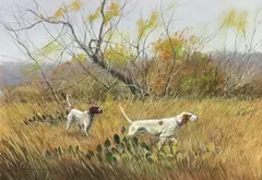 Ronnie Wells, Two Hounds in a Grassy Field, watercolor on paper