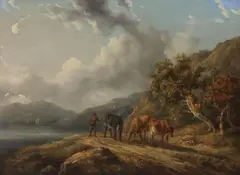 Henry Milbourne, Provincial Landscape with Cattle Herder, oil on canvas
