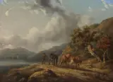Henry Milbourne, Provincial Landscape with Cattle Herder, oil on canvas