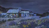 Max Bush Cole, Western Street Scene at Dusk, oil on canvas
