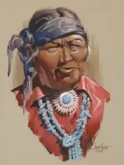 James Erwin Boren, Portrait of a Zuni Elder, watercolor and gouache painting on board