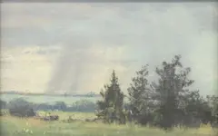 Hale William Bolton, Pastoral Landscape with Rain Cloud, oil pastel drawing on paper
