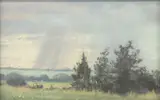 Hale William Bolton, Pastoral Landscape with Rain Cloud, oil pastel drawing on paper