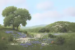 Larry Prellop, Texas Hill Country Landscape with Bluebonnets, oil on canvas