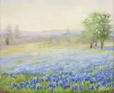 Nannie Zenobia Carver Huddle, Bluebonnet Landscape, oil on board