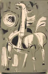 Robert Helmer, Horse and Sun, linocut in colors on paper