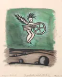 John Wayne Gacy, Cupid and the Wheel of Fortune, lithograph with oil pastel embellishment on paper