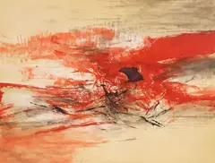 Zao Wou-ki, Composition Rouge (Fish in Red Sea), etching and aquatint in colors on Arches paper