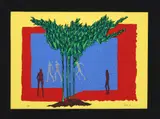 Mario Rossello, Abstract Figures and Tree, silkscreen print in colors