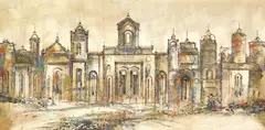 David Brownlow, Architectural Cathedral Facade, oil on Masonite