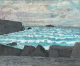 Michael Frary, Sea and Rocks/ Sea and Rocks South of France, oil on board