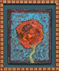 Michael Frary, Red Flower, mixed media relief painting on panel