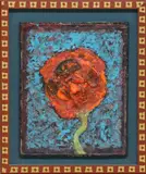 Michael Frary, Red Flower, mixed media relief painting on panel
