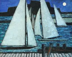 Michael Frary, Sailboats/ Sailboat Moonlight, oil on board
