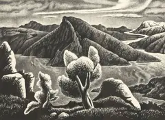 William Lewis Lester, Mountain River, lithograph on paper