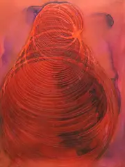 Abstract Red Circles by Ralph Ernest White Jr., acrylic on canvas, sold Jan 2026