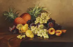 John Clinton Spencer, Still Life with Fruit, oil on waxed canvas