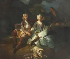French School, Apres la chasse, oil on canvas