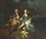 French School, Apres la chasse, oil on canvas