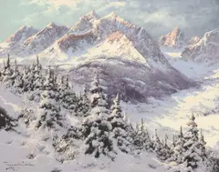 László Neogrády, Winter Mountain Landscape, oil on canvas