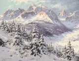 László Neogrády, Winter Mountain Landscape, oil on canvas